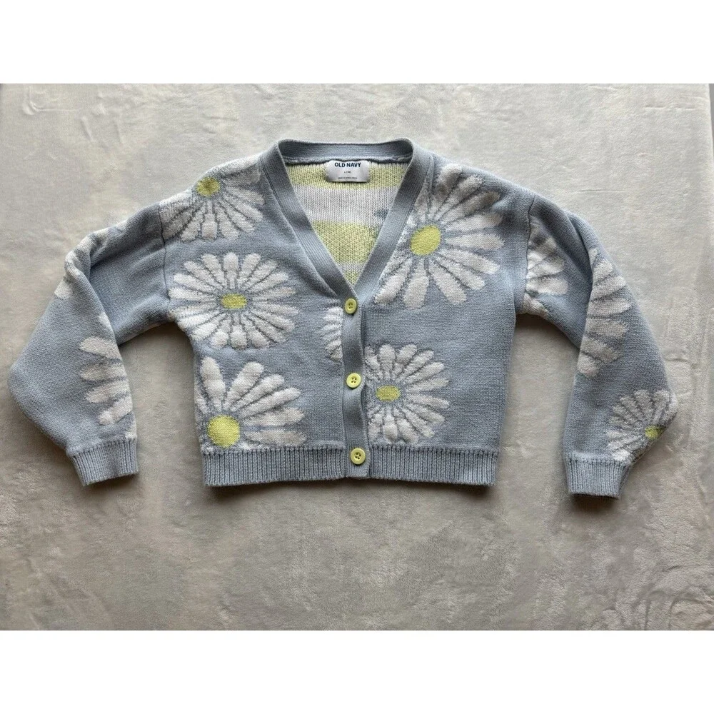 Old Navy Girls Daisy Cardigan Sweater L (10) & Skort M (8) Blue Floral 2 Pc Set
